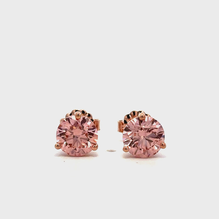 Solitaire Earrings (Martini-Set) - 14k Rose Gold Fancy Pink 2.00ct #13094