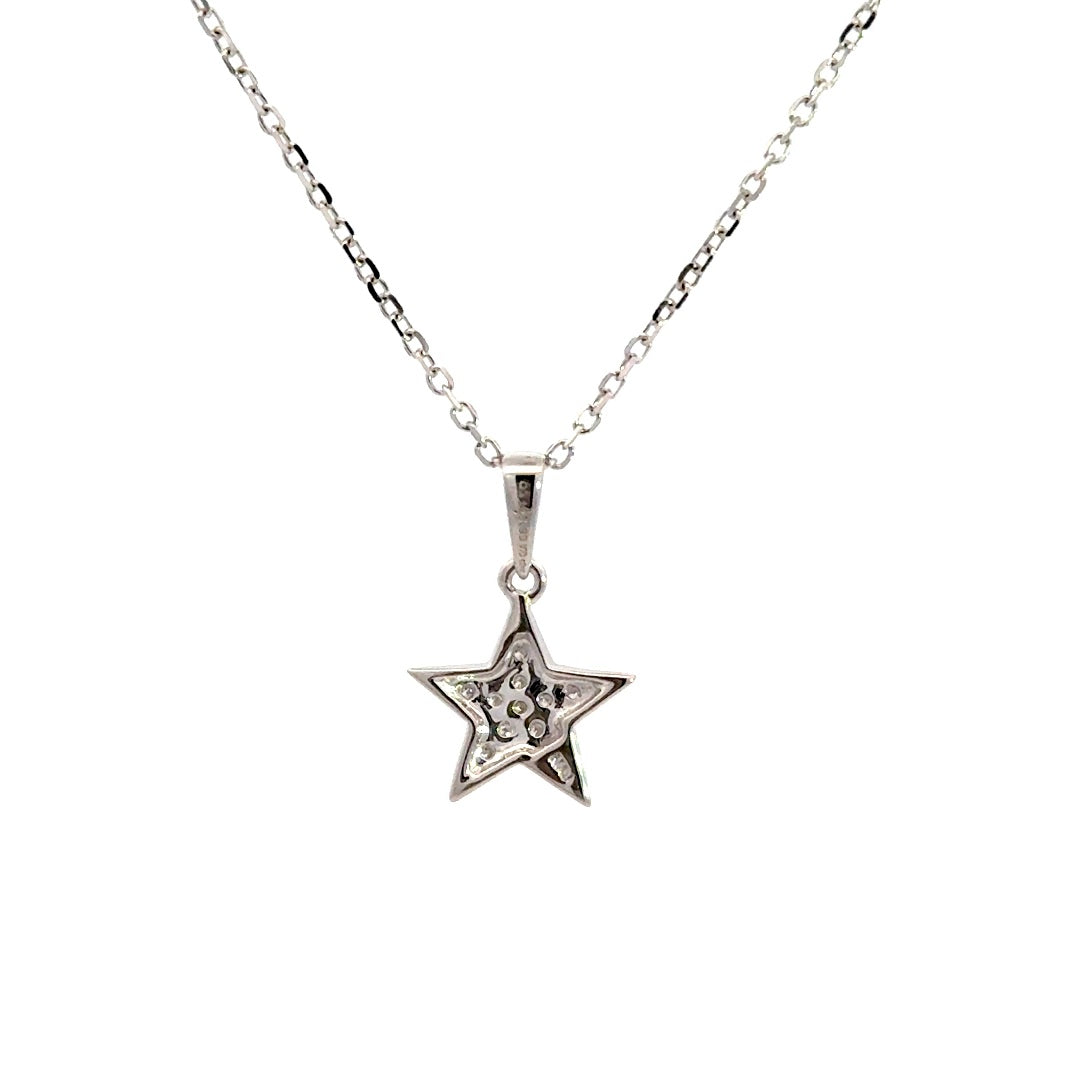 Diamond star necklace on a white background