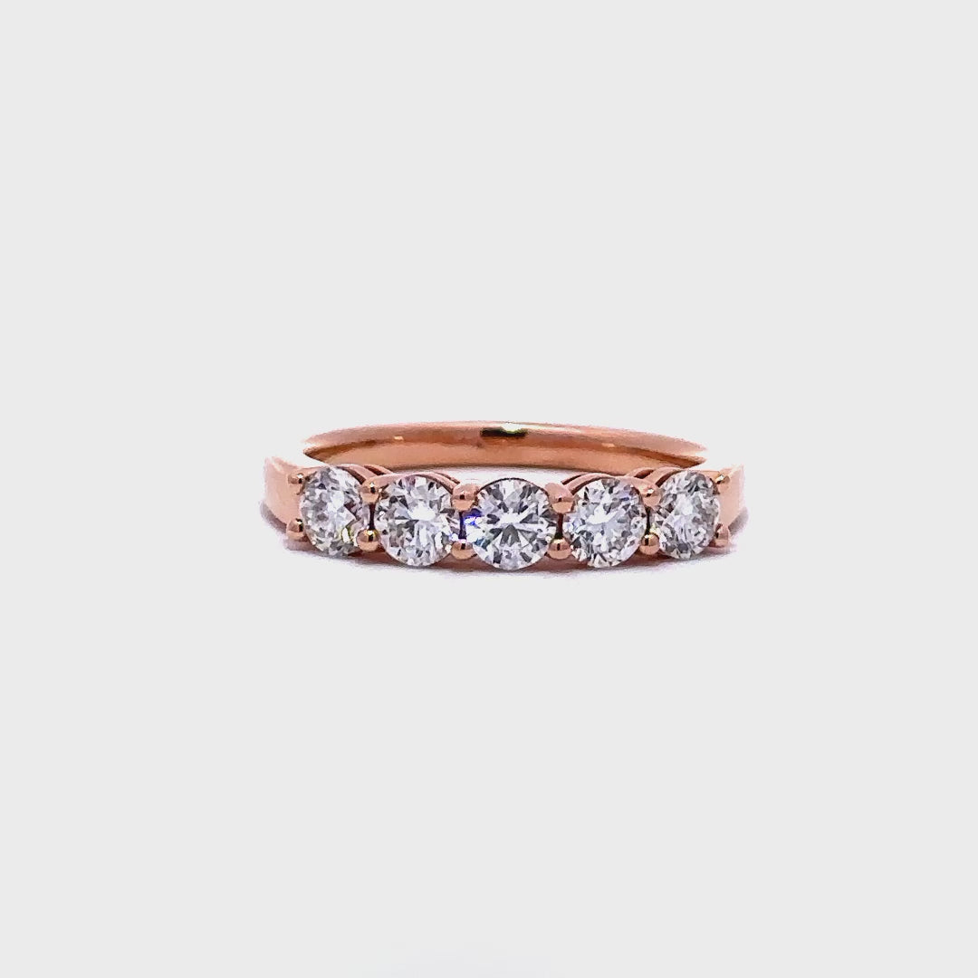 5 Stone Ring - 14k Rose Gold Shared Prong Ring 0.95ct #10716