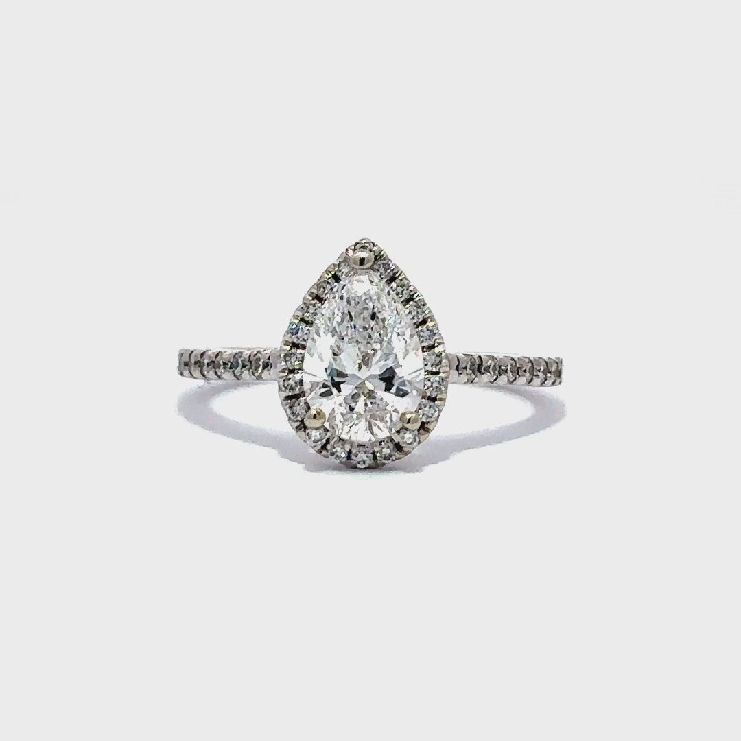 Halo Ring (Pear) and Side Diamonds - 14k White Gold 1.17ct #10860