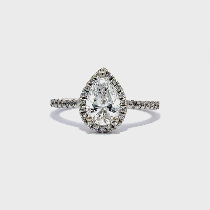 Halo Ring (Pear) and Side Diamonds - 14k White Gold 1.17ct #10860